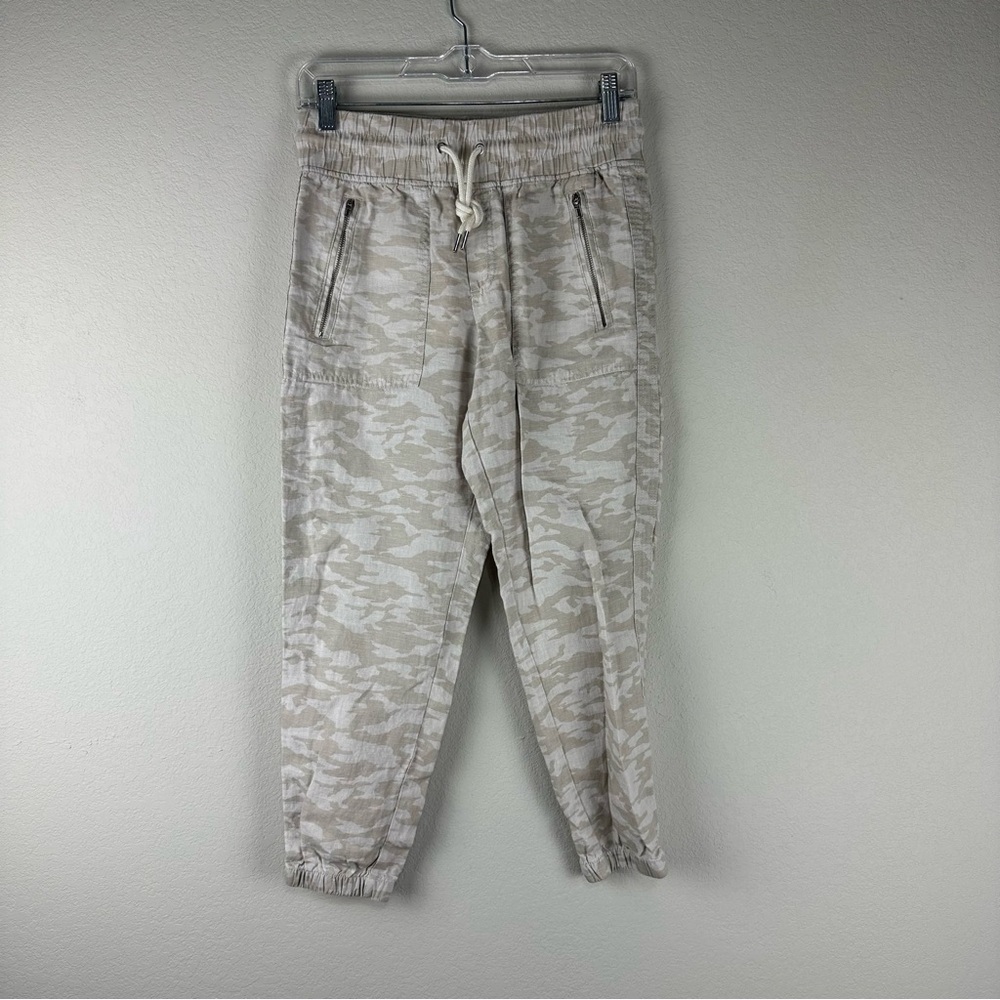 Athleta Tan White Camo Cabo Tide Linen Athleisure Joggers Pants Size 2 Petite